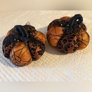 Pair of Fabric Plush Black & Orange Halloween 7” Pumpkins
